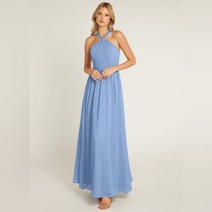 Azazie Light Steel Blue Halter Maxi Dress